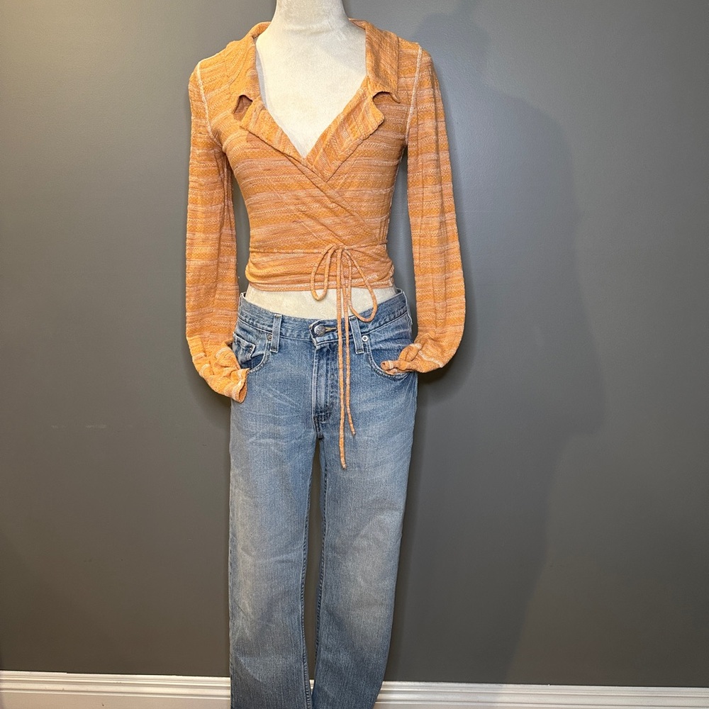Striped Wrap-Long Sleeve Blouse